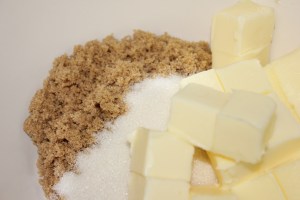 Sugar, brown sugar and softened butter