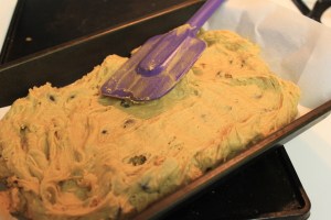 Try to flatten out mixture with spatula into your pan